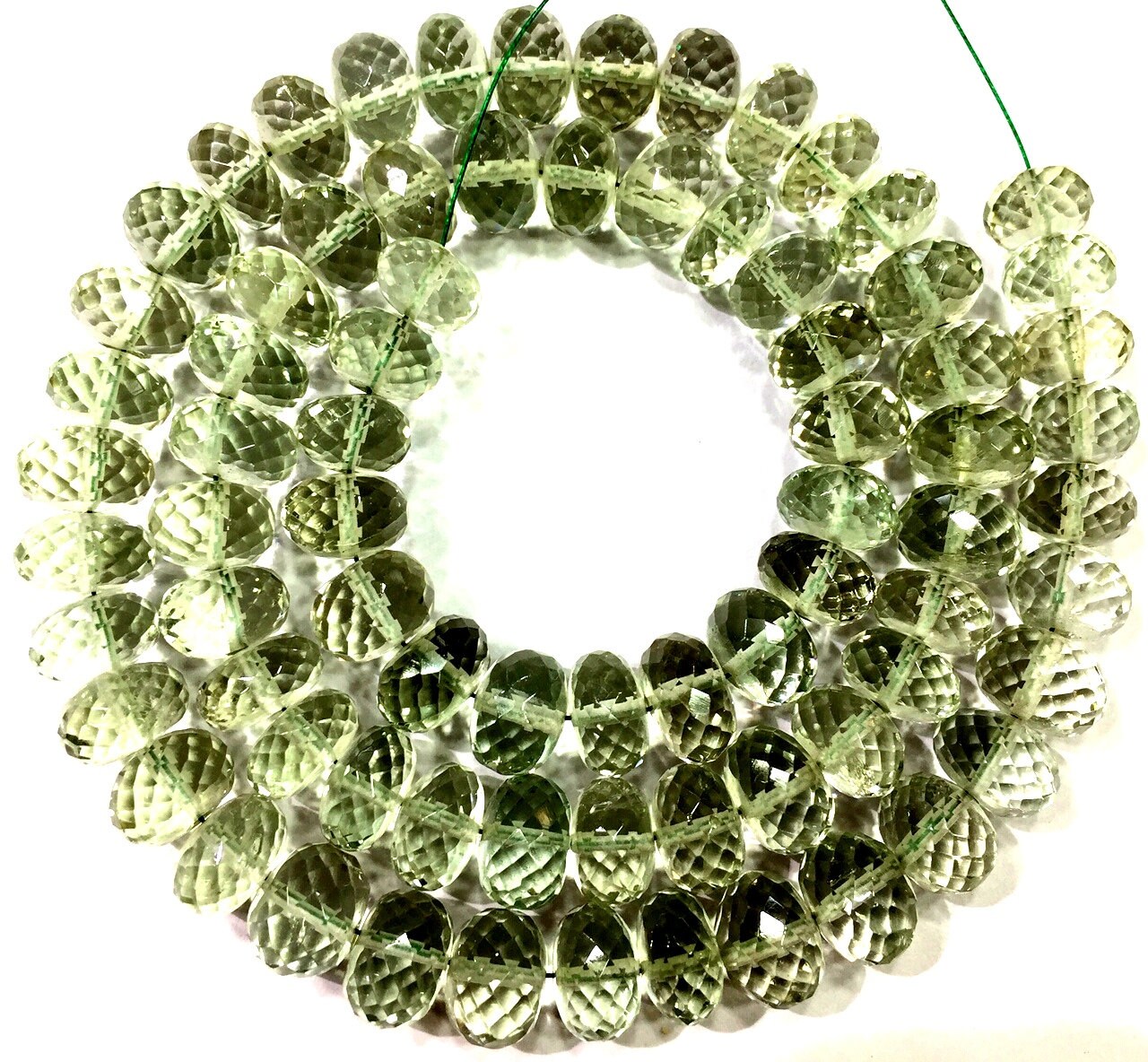 Aaa Quality~natural Green Amethyst Faceted Rondelle Beads 9.mm Rondelle Beads Great Luster Gemstone Beads Green Amethyst Strand Wholesale.