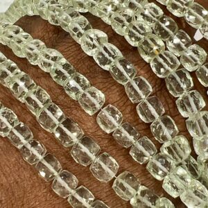 Green Amethyst Beads: Faceted Box Shape Gemstone Strand (7-8mm)