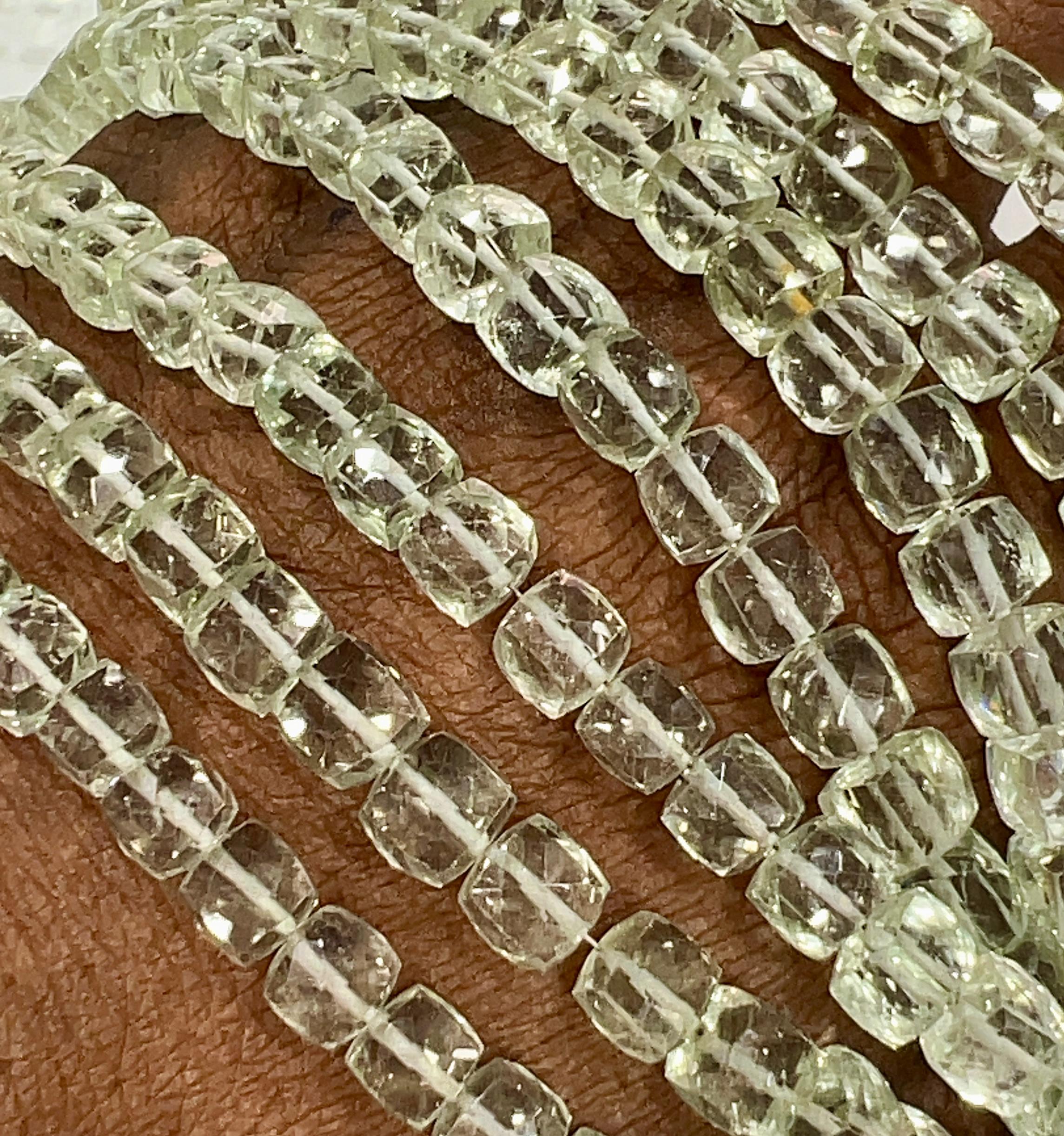 Green Amethyst Beads: Faceted Box Shape Gemstone Strand (7-8mm) Green Amethyst Beads: Faceted Box Shape Gemstone Strand (7-8mm)