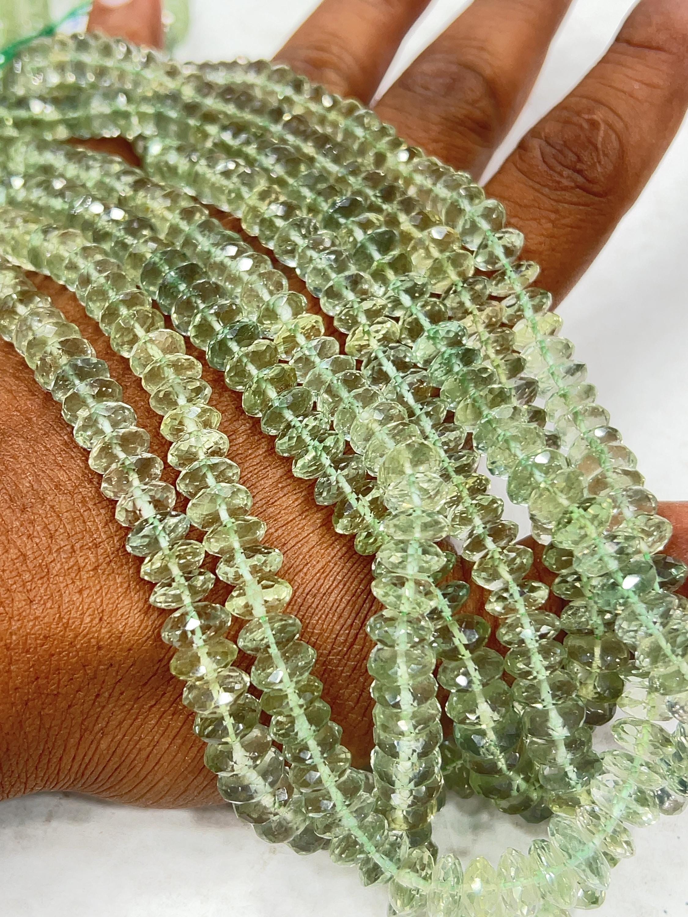 Green Amethyst Gemstone Beads: Faceted Rondelle Heishi Cut