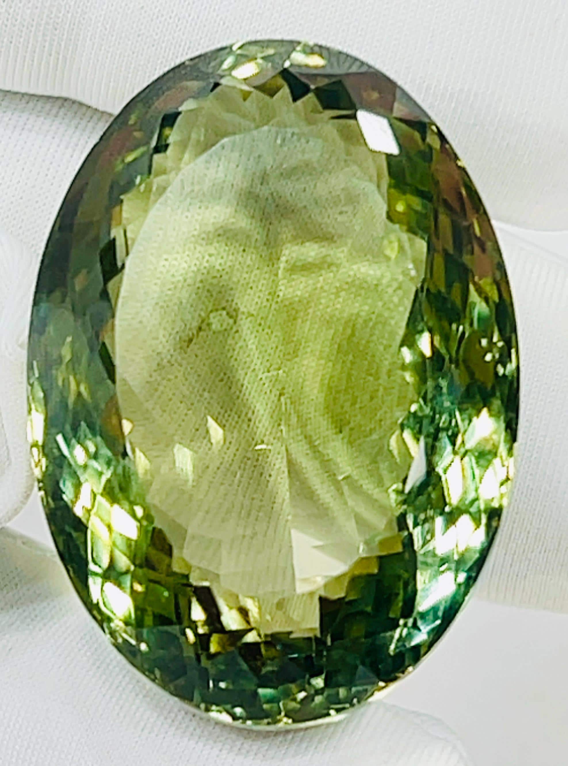 Faceted Green Amethyst Loose Gemstone – 78.65ct Oval Cut | Prasiolite Stone For Jewelry Making
