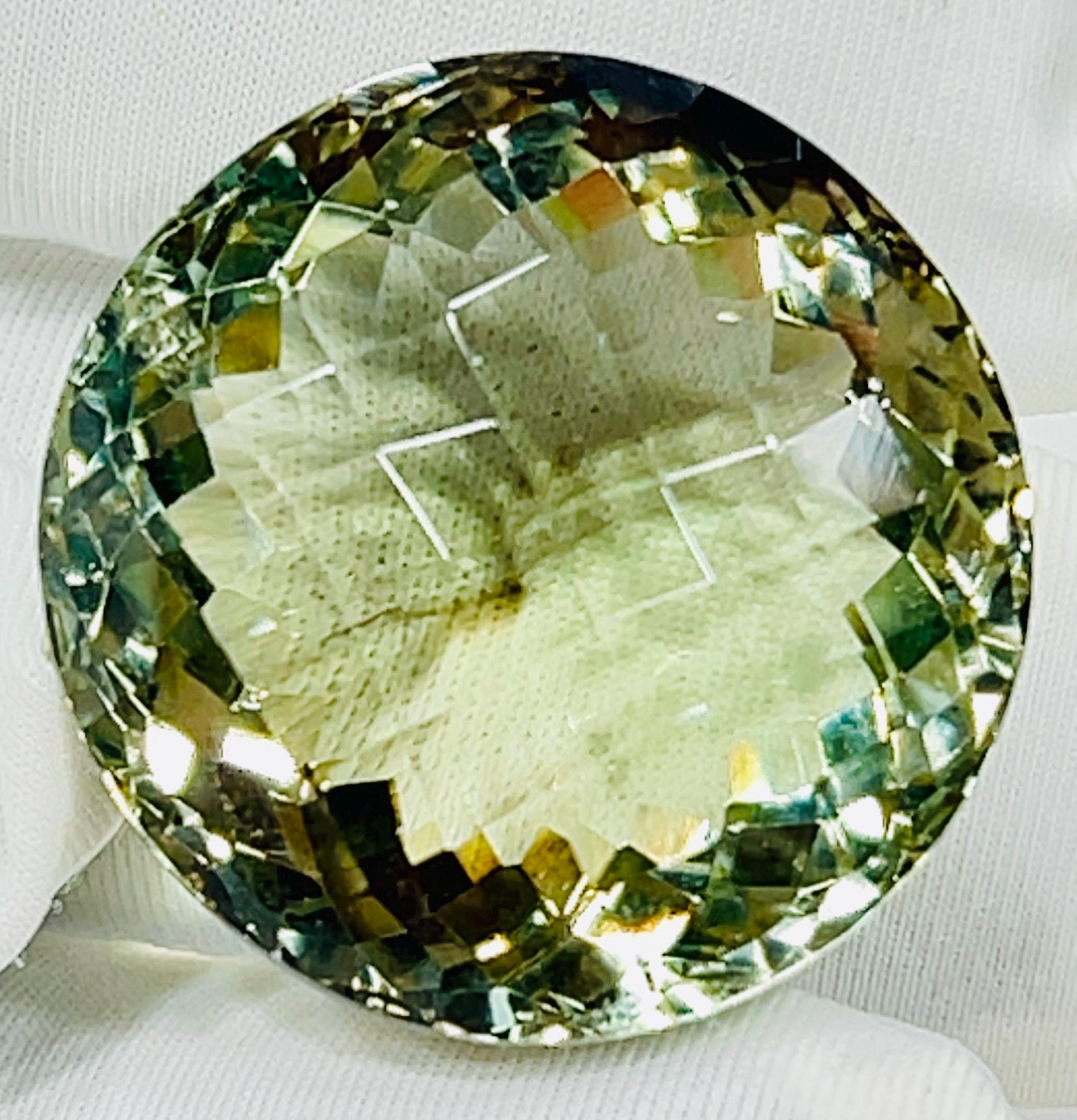 Green Amethyst Loose Gemstone – 63ct Faceted Round Cut | Prasiolite Stone For Jewelry Making