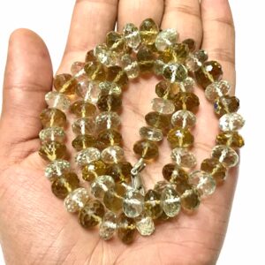 Lustrous Green Amethyst + Bear Quartz Duo Gemstone Beads Beautiful 18” Neckalce //natural 9*10mm 18” Rondelle Shape Amazingly Faceted Multi
