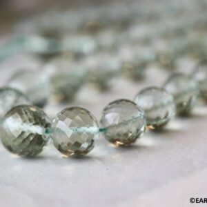 Green Amethyst 9-12mm Faceted Round Beads 18" Strand Size Graduated Enhanced Quartz Gemstone Beads For Jewelry Making