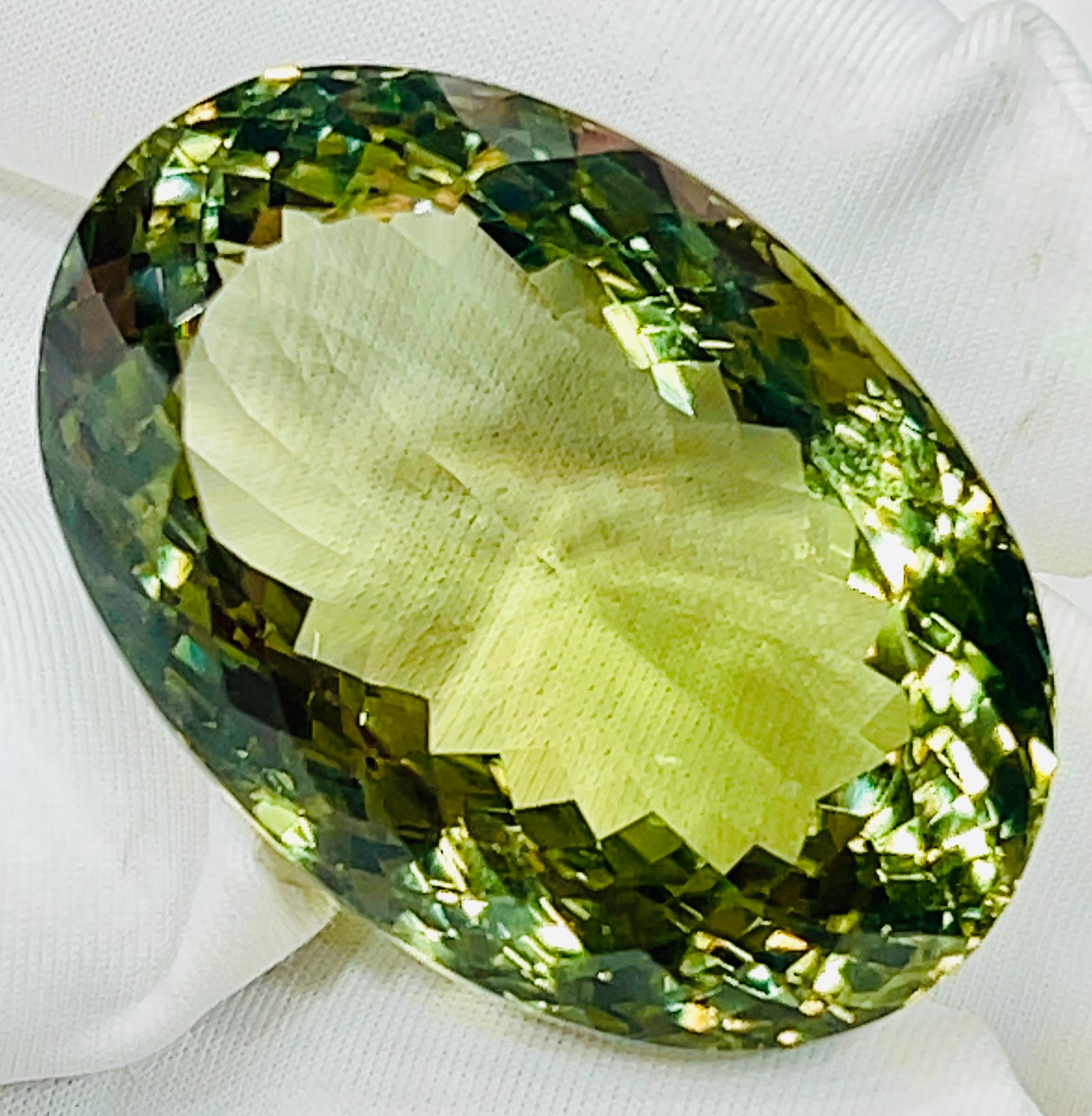 Natural Green Amethyst Loose Gemstone – 85ct Faceted Oval Cut | 23x33x18mm | Prasiolite Stone