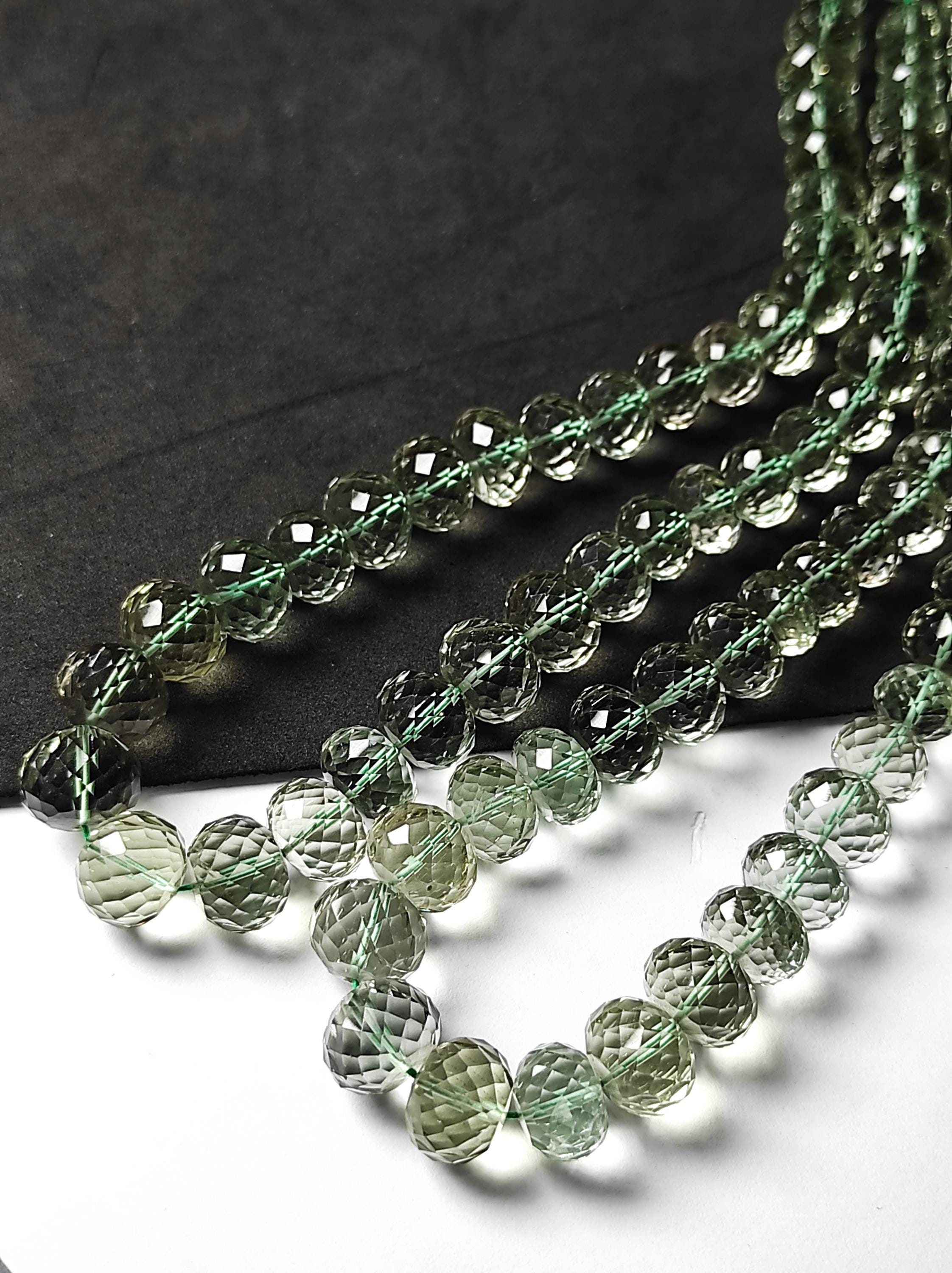 Natural Green Amethyst Faceted Round Gemstone Beads, 8.5-13 Mm Concave Cut Beads, 22 Inch Strand For Making Jewelry, High Quality Beads