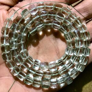 Green Amethyst Premium Quality Faceted Box Shape Beads / 6-7*5-6 Mm W*h / 18” Faceted Amethyst Cube Shape Strand / amazing Cut Green Amethyst