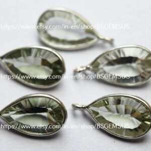 Sterling Silver Green Amethyst Pear Connector: Faceted Gemstone, 16mm, 5 Pieces