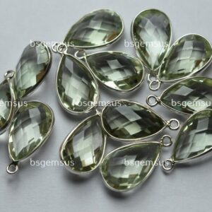 Sterling Silver Green Amethyst Pear Connector, Faceted 16mm, 10 Piece