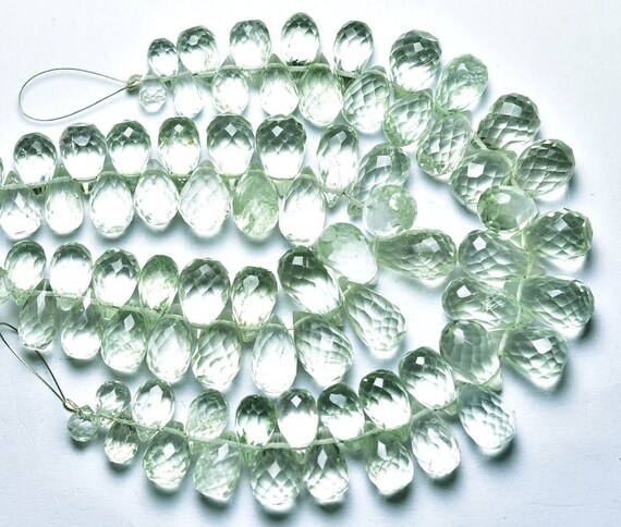 Superb Prasiolite Teardrops Bead - 5.5 Inches - Beautiful Natural Faceted Green Amethyst Tear Drop Size Is 5x8- 6x13mm #2226