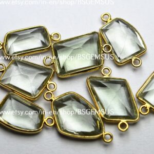 Vermeil Sterling Silver Green Amethyst Connector: Faceted Fancy Shape, 18-20mm (5 Piece)