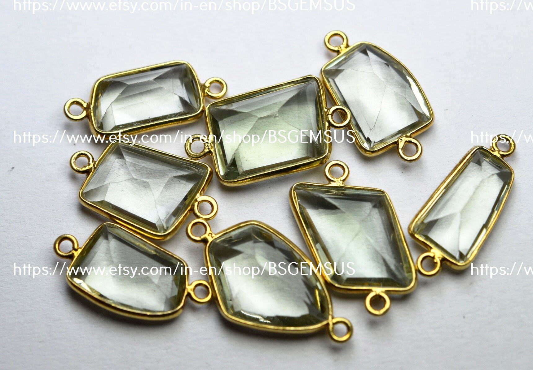Vermeil Sterling Silver Green Amethyst Connector: Faceted Fancy Shape, 18-20mm (5 Piece)