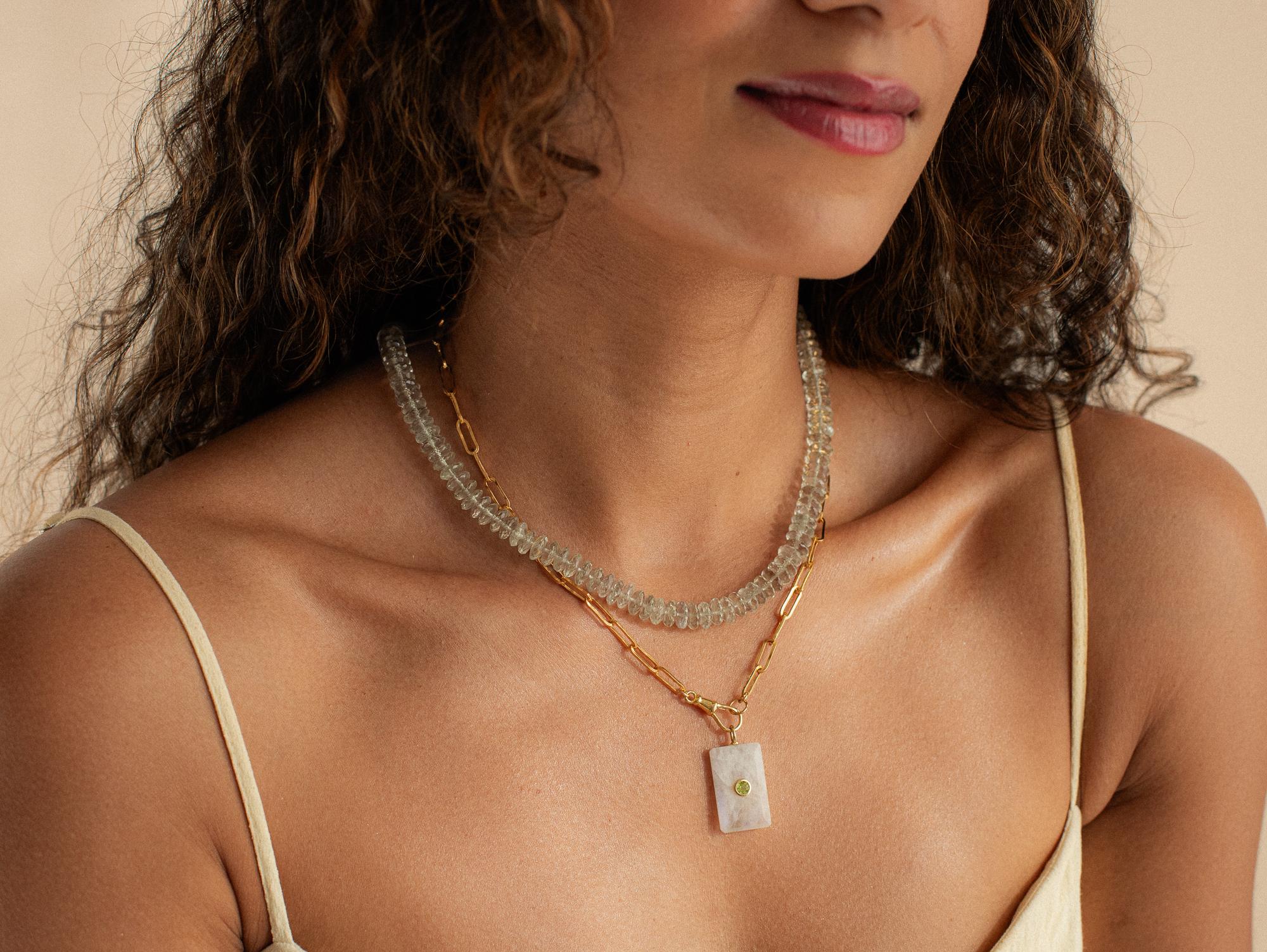 14k Gold Green Amethyst Necklace, Faceted Green Amethyst | [engp1746] Amethyst Green Necklace | Greenamethyst Beaded Jewelry | February