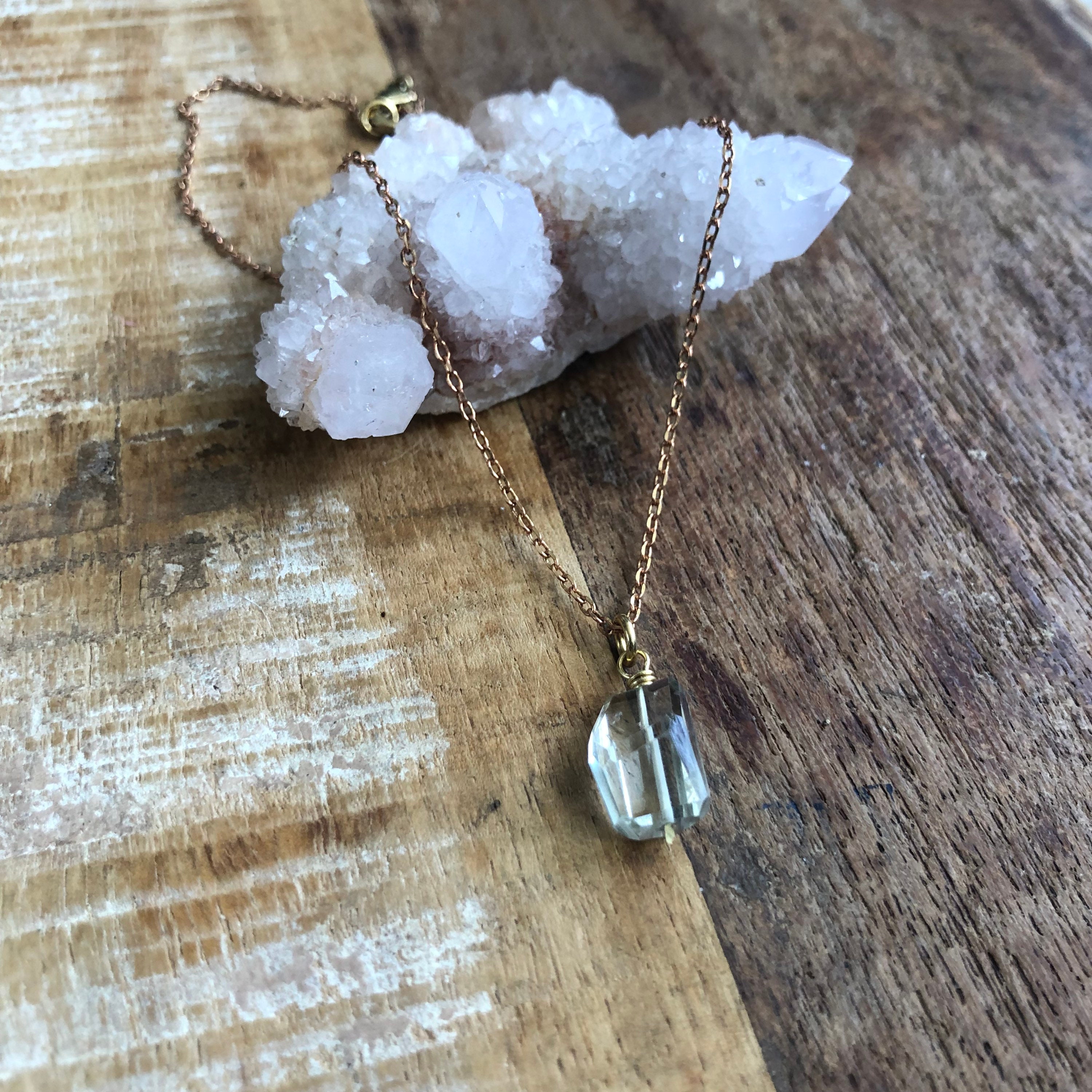 Green Amethyst And Brass Layering Necklace