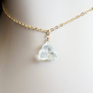 Carved Green Amethyst Flower Necklace, Gold Filled Chain, February Birthstone