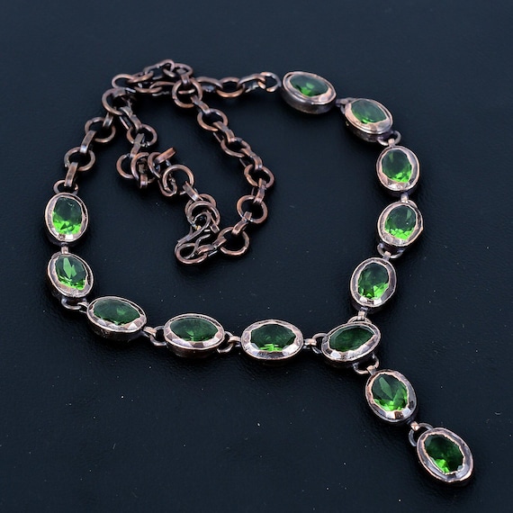 Electroformed Copper Green Amethyst Necklace - Handmade Gemstone Jewelry