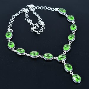 Faceted Green Amethyst Necklace: 925 Sterling Silver, Adjustable Chain