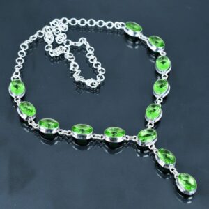 Faceted Green Amethyst Necklace: Handmade 925 Sterling Silver, Adjustable Chain