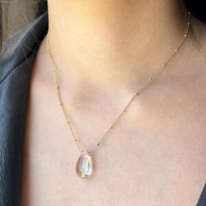 Green Amethyst Necklace, February Birthstone, Mint Sage Green Teardrop Layering Necklace on Satellite Chain Gold or Silver, Prasiolite Gift