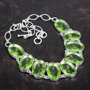 Handmade Green Amethyst Necklace: 925 Sterling Silver, Adjustable Chain