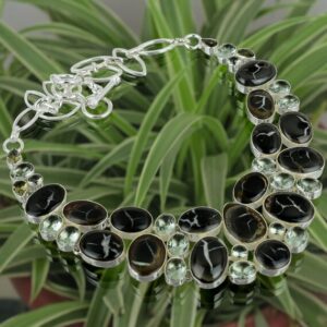 Handmade 925 Sterling Silver Moroccan Mud Crack Fossil & Green Amethyst Necklace