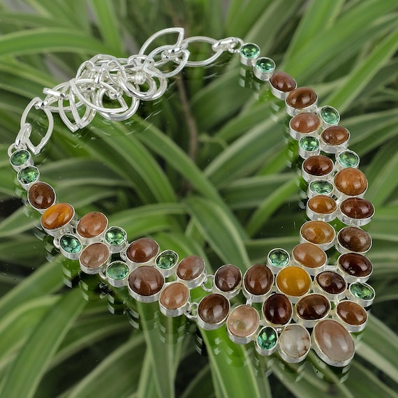Handmade Strawberry Quartz & Green Amethyst 925 Sterling Silver Necklace