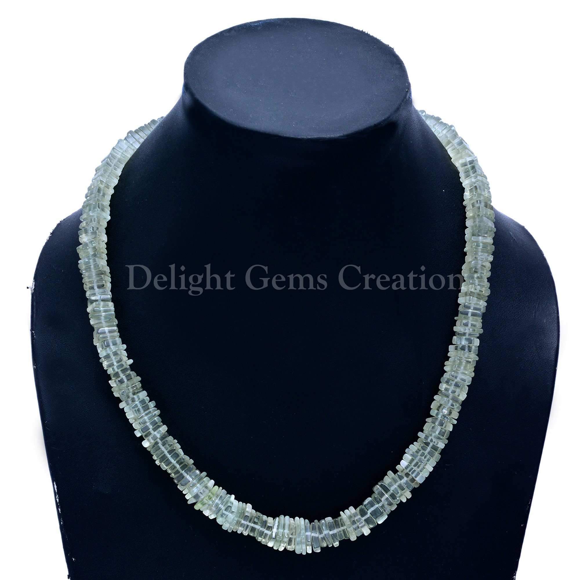 Green Amethyst Heishi Beads Necklace, Boho Style
