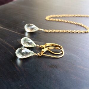 Green Amethyst Jewelry Set: 14k Gold Fill Necklace And Earrings