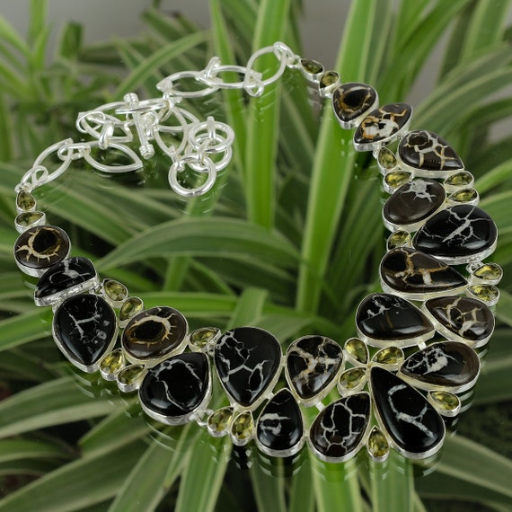 Moroccan Mud Crack Fossil Necklace, Green Amethyst, 925 Sterling Silver