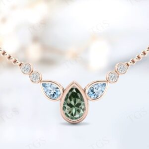 Natural Green Amethyst Necklace For Women 14k Gold Tear Drop Necklace Art Deco Pear Cut Amethyst Wedding Necklace Anniversary Gift For Her