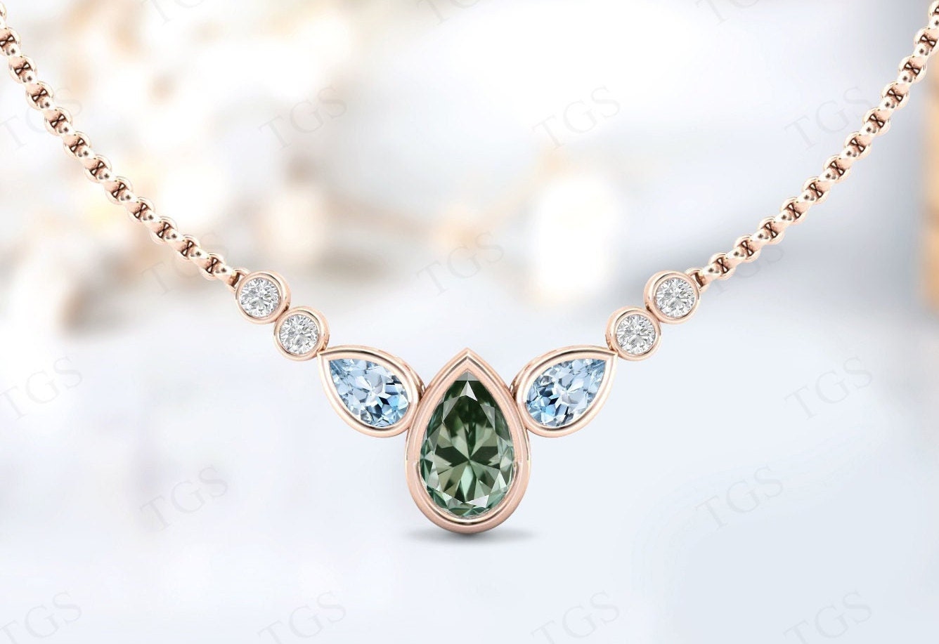 Natural Green Amethyst Necklace For Women 14k Gold Tear Drop Necklace Art Deco Pear Cut Amethyst Wedding Necklace Anniversary Gift For Her