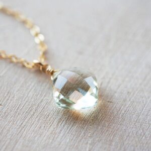 Green Amethyst Pillow Cut Necklace, Gold Vermeil Beads