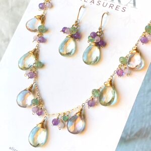 Pink Green Amethyst Necklace Gold Filled Wire Wrapped Natural Gemstone Fringe Bohemian Statement Choker Handmade Holiday Gift For Her 7477 Pink Green Amethyst Necklace Gold Filled Wire Wrapped Natural Gemstone Fringe Bohemian Statement Choker Handmade Holiday Gift For Her 7477