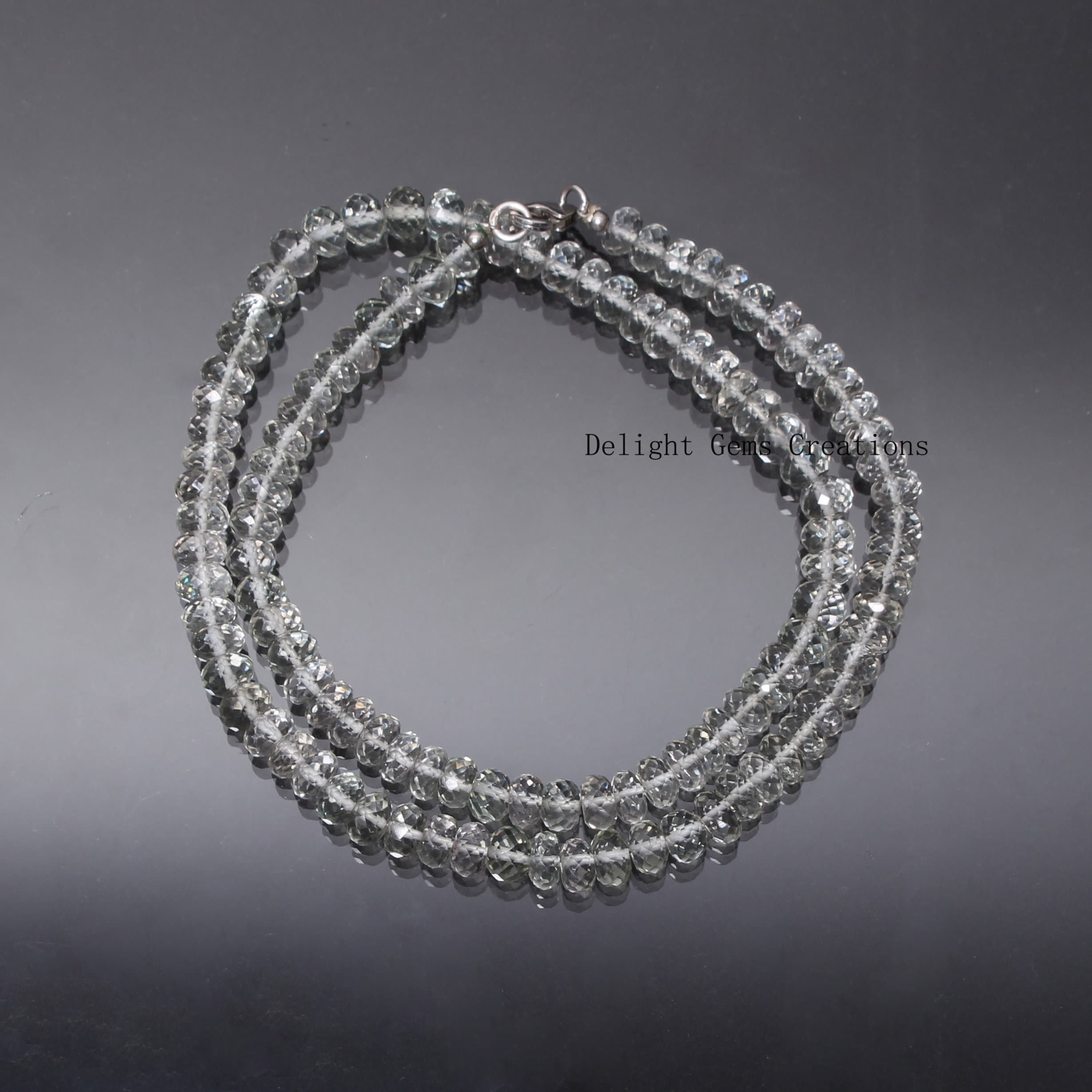 Prasiolite Green Amethyst Beaded Necklace - 6-6.5mm Faceted Rondelle Jewelry, Natural Green Amethyst Necklace, Gift For Her