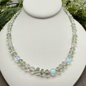 Prasiolite Green Amethyst & Mystic Aura Quartz Bead - 18 Inch Necklace with Toggle Clasp