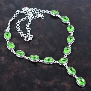 Green Amethyst Sterling Silver Necklace, Adjustable Gemstone Chain