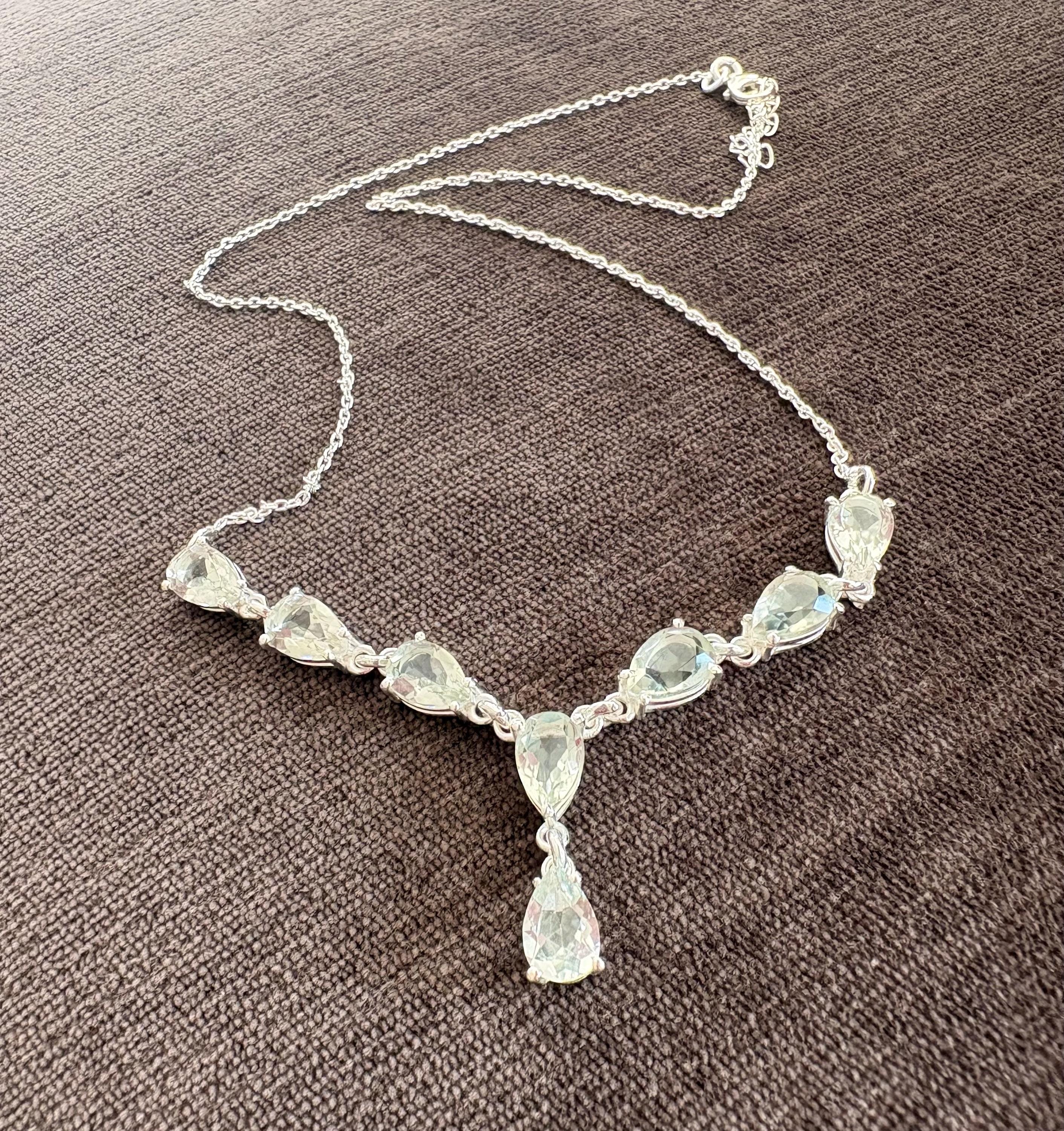 Sterling Silver Green Amethyst Drop Necklace, 17-20 Inch