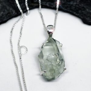 Green Tea - Green Amethyst Rough Sterling Silver Necklace