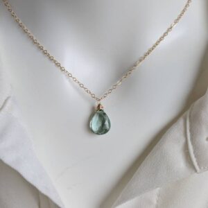 Green amethyst necklace. Green amethyst teardrop necklace. Gold, silver and rose gold avail