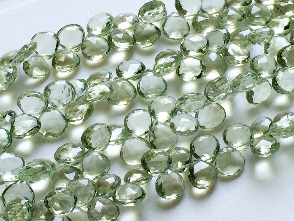 10.5-11mm Green Amethyst Faceted Heart, Natural Green Amethyst Heart Briolettes, Green Amethyst For Jewelry (4in To 8in Option) - Aga112 10.5-11mm Green Amethyst Faceted Heart, Natural Green Amethyst Heart Briolettes, Green Amethyst For Jewelry (4in To 8in Option) - Aga112