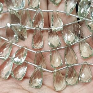 10 Pcs, Super Finest, Green Amethyst Faceted Pear Shape Briolettes,Size 8x15mm,