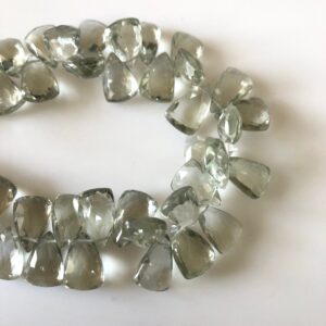 10mm To 12mm Natural Green Amethyst Trillion Shaped Briolettes Beads, Light Green Faceted Green Amethyst Beads, Sold As 7"/3.5", GDS1826