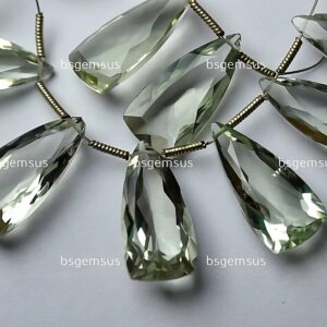 2 Matched Pairs,Finest Quality,Natural Green Amethyst Faceted Trillion Shaped Briolettes,Size 8x15mm