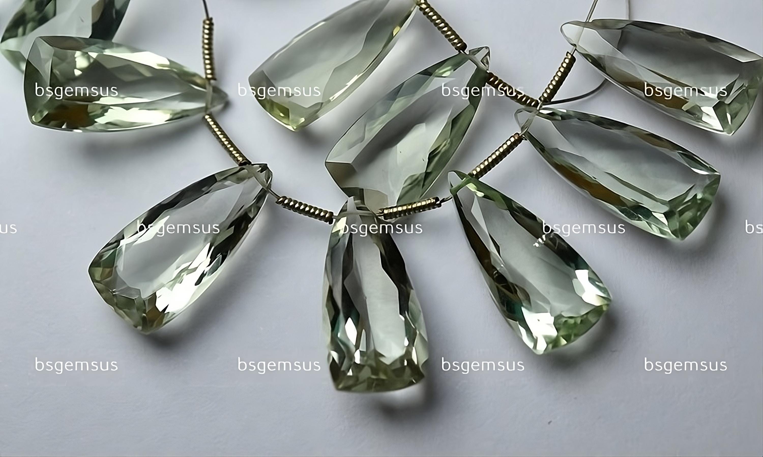 2 Matched Pairs,finest Quality,natural Green Amethyst Faceted Trillion Shaped Briolettes,size 8x15mm 2 Matched Pairs,finest Quality,natural Green Amethyst Faceted Trillion Shaped Briolettes,size 8x15mm
