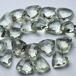 2 Matched Pairs,Finest Quality,Natural Green Amethyst Faceted Trillion Shaped Briolettes,Size 12mm 2 Matched Pairs,Finest Quality,Natural Green Amethyst Faceted Trillion Shaped Briolettes,Size 12mm