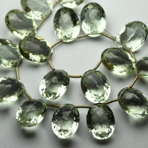 2 Matches Pair,Natural Green Amethyst Faceted Oval Shape Briolettes,Size 12x16mm 2 Matches Pair,Natural Green Amethyst Faceted Oval Shape Briolettes,Size 12x16mm