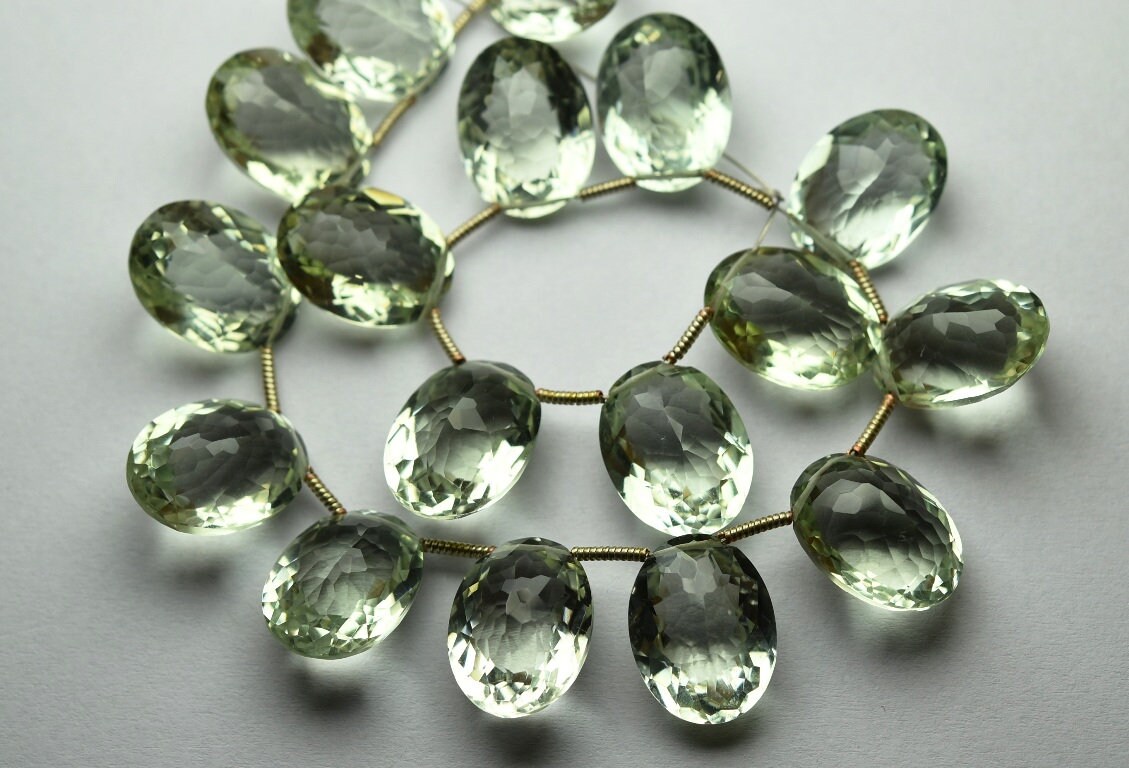 2 Matches Pair,natural Green Amethyst Faceted Oval Shape Briolettes,size 12x16mm