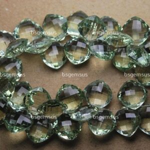 2 Matched Pairs,Finest Quality,Natural Green Amethyst Faceted Cushion Shaped Briolettes,Size 12mm 2 Matched Pairs,Finest Quality,Natural Green Amethyst Faceted Cushion Shaped Briolettes,Size 12mm