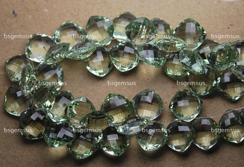 2 Matched Pairs,finest Quality,natural Green Amethyst Faceted Cushion Shaped Briolettes,size 12mm