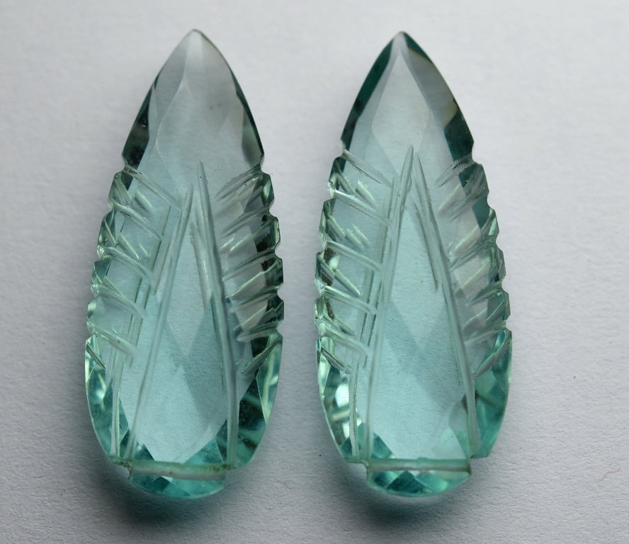 2 Matched Pairs,green Amethyst Hydro Quartz Faceted Carving Pear Shape Briolettes,size 12x30mm 2 Matched Pairs,green Amethyst Hydro Quartz Faceted Carving Pear Shape Briolettes,size 12x30mm